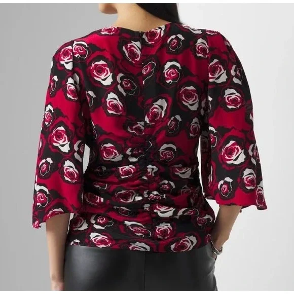 White House Black Market WHBM Women's 100% Viscose Rose Print Blouse - XS - Picture 3 of 4